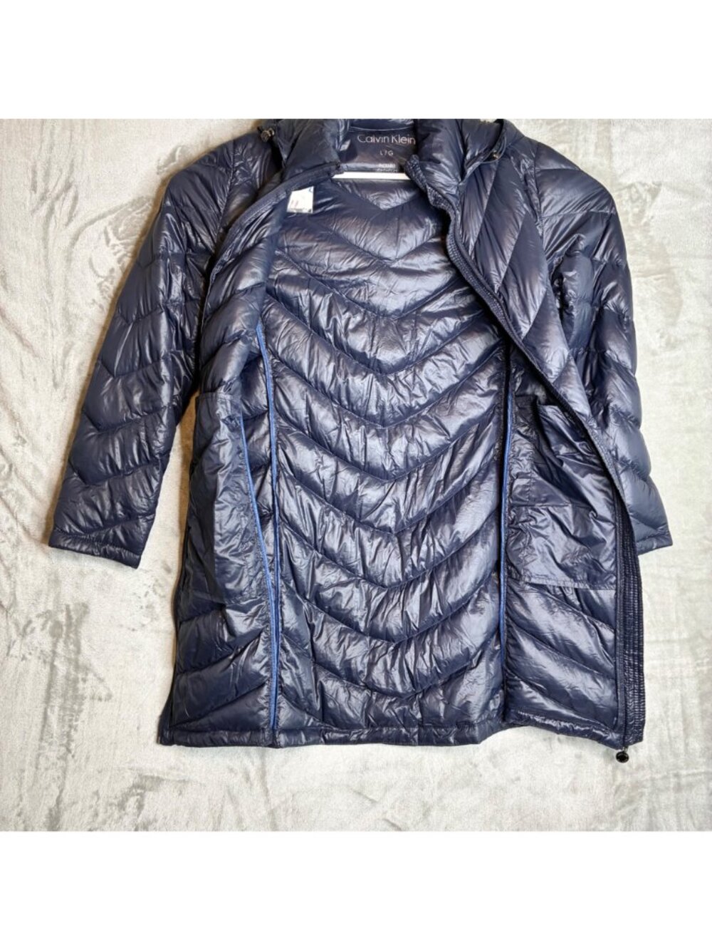 Calvin Klein Womens Packable Lightweight Down Puffer Coat With Hood Navy Large - Picture 9 of 10